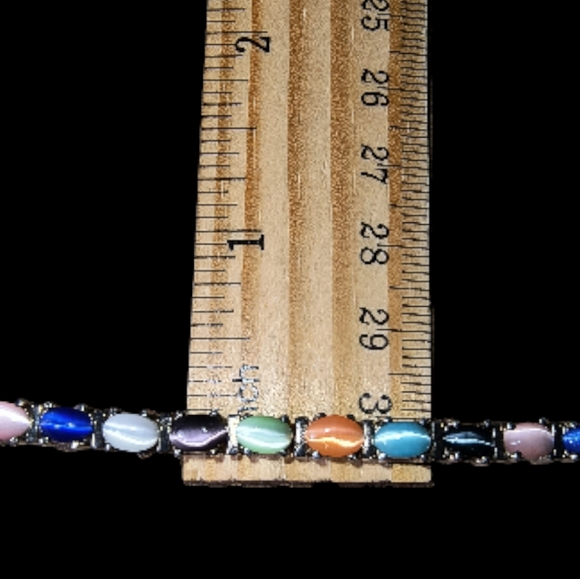 Sterling Silver & Cat's Eye Glass Link Tennis Bracelet - Picture 5 of 13